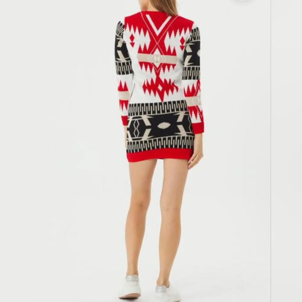 NWT One in a Million Size Small Red White Nordic Long Sleeve Sweater Mini Dress